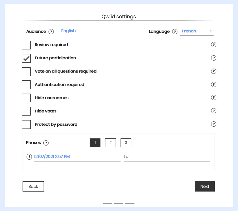 Create a Qwiid - General settings