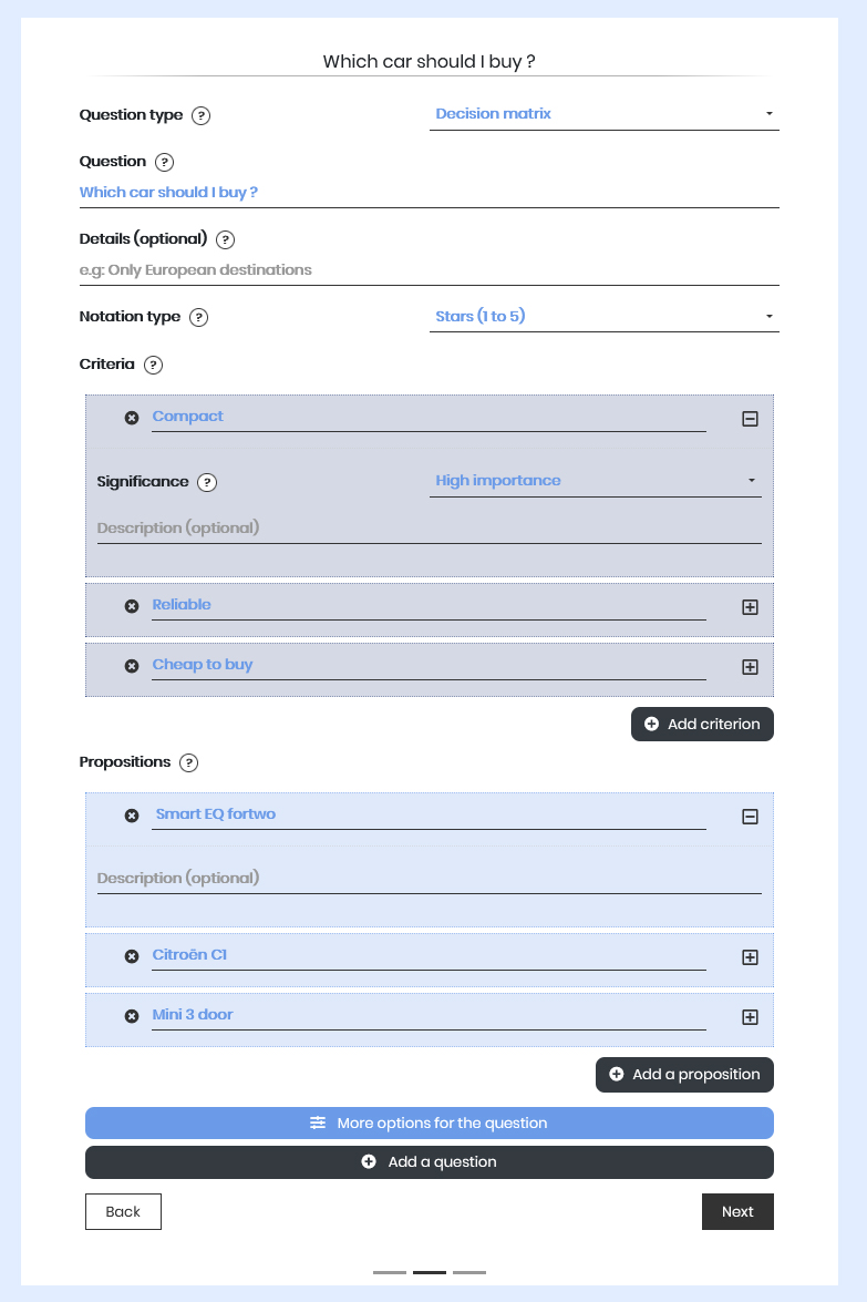 Create a Qwiid - Decision matrix