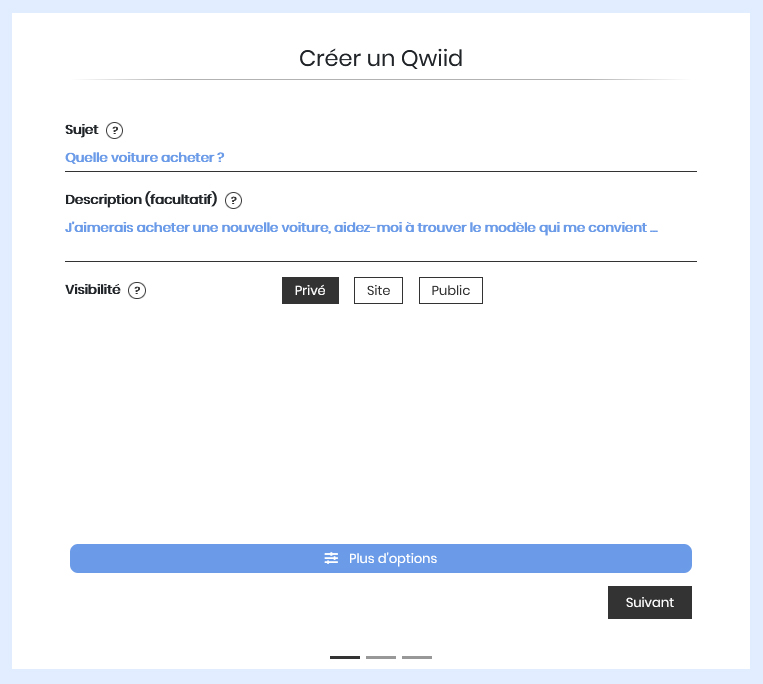 Création d'un Qwiid - Infos générales