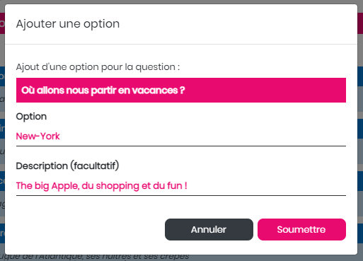 Participation à un Qwiid - Ajouter une option