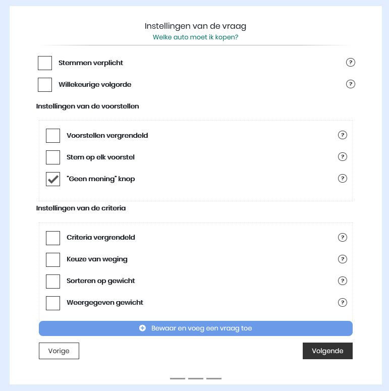 Een Qwiid maken - Beslissingsmatrixparameters